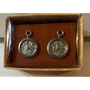 CUFF LINKS - VINTAGE TIME CLOCK  - PEWTER CUFFLINKS - NEW IN BOX